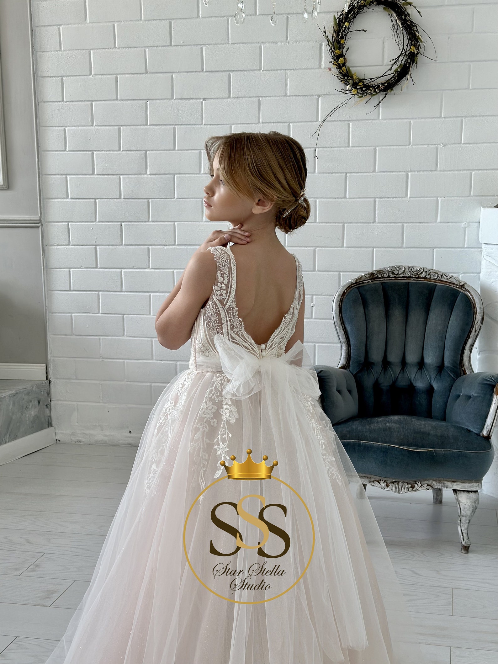 Lace Flower Dress Ivory Girl Dress Girl Dress Tulle Satin Etsy