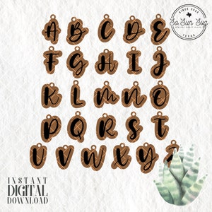 Swirly ALPHABET keychain SVG, Letter keychain File, 26 Letter File, letter Keychain Svg, Keychain Laser File, Initial Keychain file