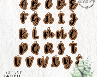 Swirly ALPHABET keychain SVG, Letter keychain File, 26 Letter File, letter Keychain Svg, Keychain Laser File, Initial Keychain file