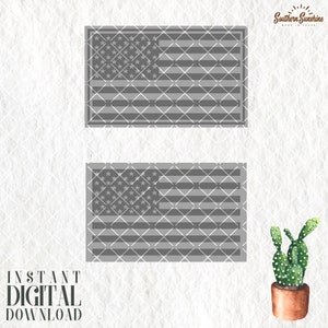 May include: Two digital downloads of a gray American flag design. The flags are in a rectangular shape with a white background and a gray border. The flags are in a simple, minimalist style.