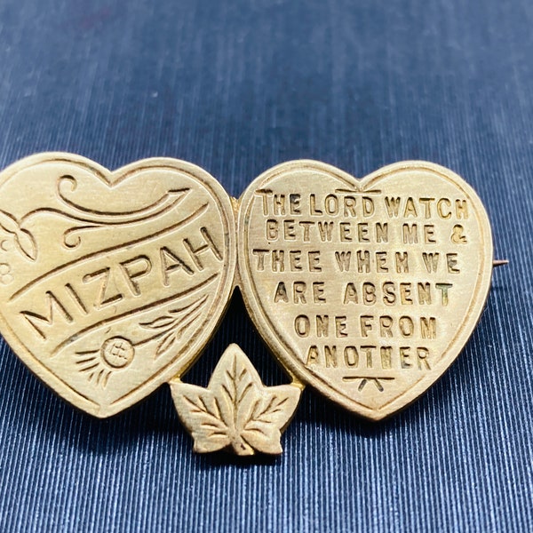 Broche Mizpah en or laminé de la fin de l’époque victorienne