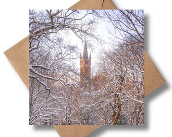 University of Glasgow Winter Photography Greeting Card – Snow Scene City Art (6 x 6 inches)