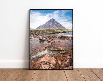 Buachaille Etive met print | Glencoe Schotland kunst aan de muur | Fotocadeau Highlands | Schots decor berglandschap | A5 A4 A3 A2