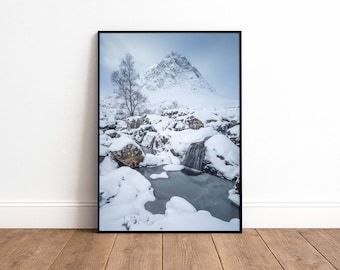 Glencoe Winter Druck | Schottische Highlands Wandkunst | Schottland Fotografie Geschenk | Berglandschaft Wohnkultur | A5-A4-A3-A2