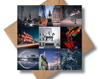Glasgow Photo Collage Card | Glasgow Cityscape Greeting Card | Scotland Gift Card | Glasgow Birthday Card | Blank Art Card 6x6