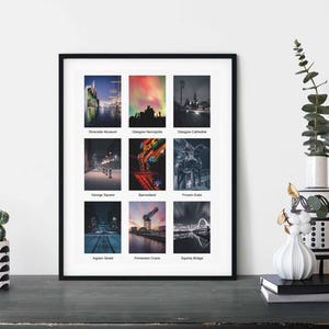 9 Photo Glasgow collage with captions fine art photo print | Glasgow city collage print | Mounted Prints | Scotland Photography | Home decor