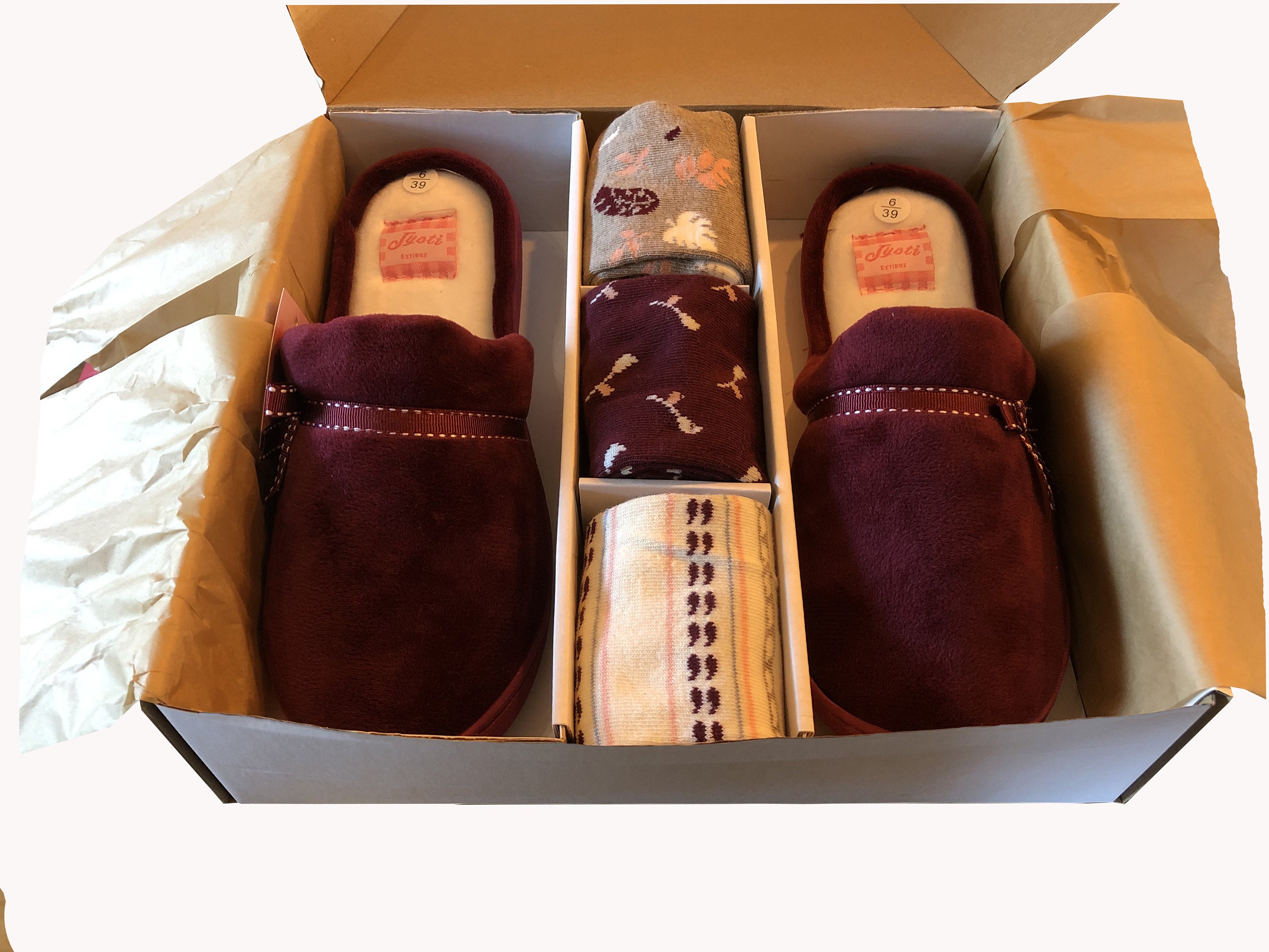 Slipper Gift Set Ladies Mule and 3 Pairs Socks Birthday Christmas