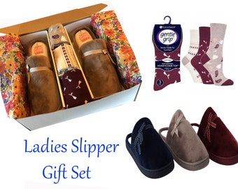 Slipper Gift Set Ladies Mule and 3 Pairs Socks Birthday Christmas & Mothers day