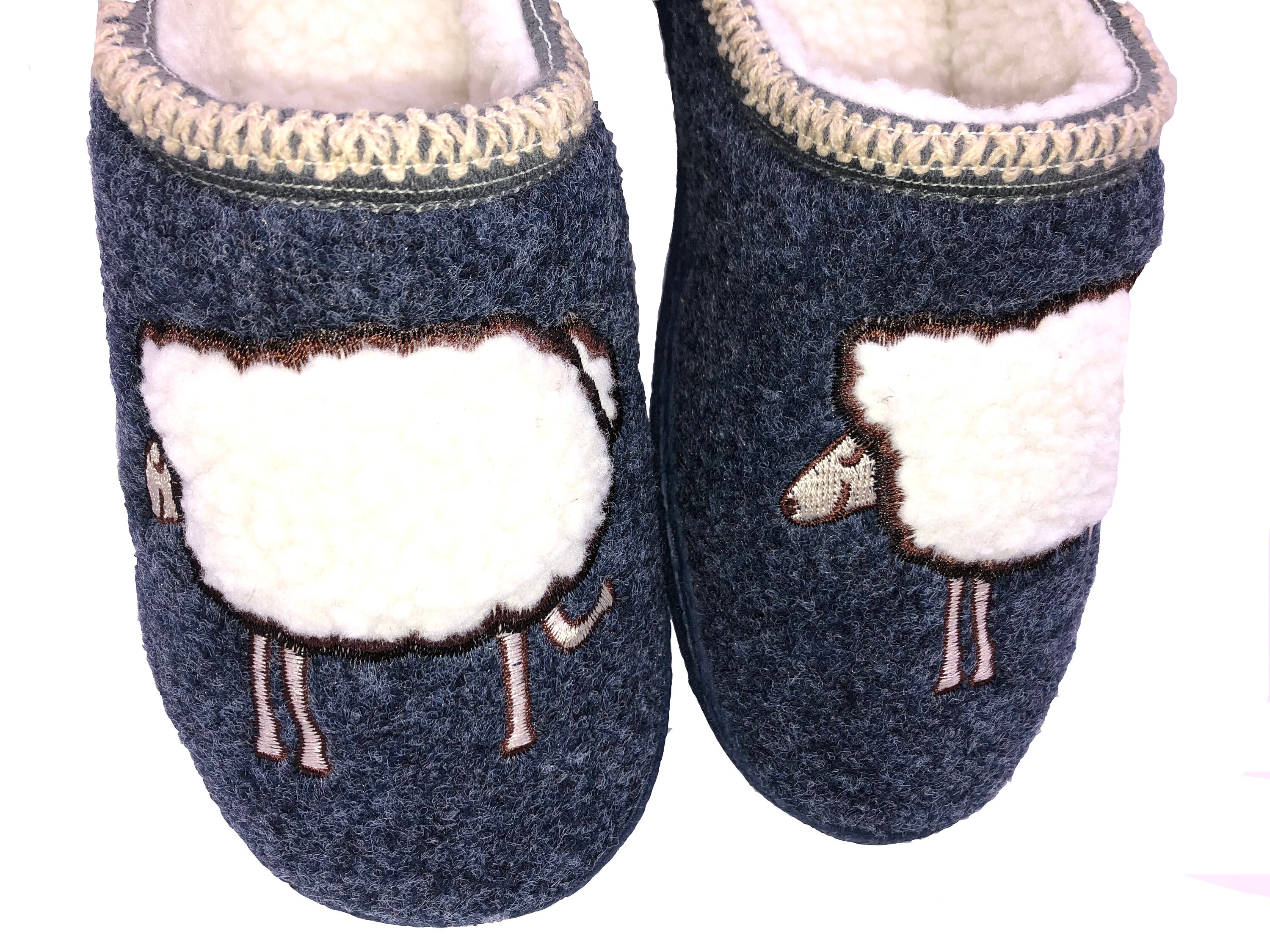 Ladies Warm Fur Lined Slip On Mule Sheep Motif Slipper Hard None Slip 
