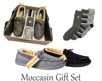 Mens moccasin set faux fur bed comfort slippers soft slippers shoes