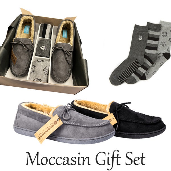 Mens moccasin set faux fur bed comfort slippers soft slippers shoes