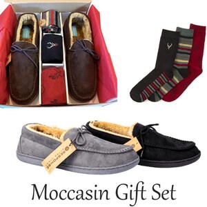 Mens moccasin set faux fur bed comfort slippers soft slippers shoes Brown