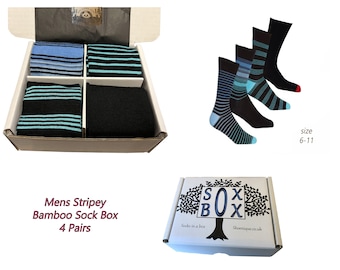 Mens Ideal Presents Bamboo Striped socks Gift Boxed Size 6-11 4 pairs