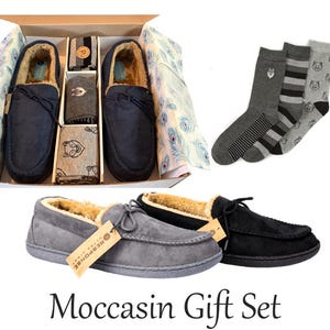 Mens moccasin set faux fur bed comfort slippers soft slippers shoes Navy