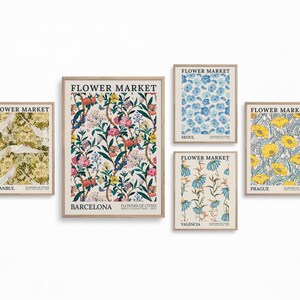Set of 5, Flower Market Print | Flower Market, Botanical Print Set, Printable Flower