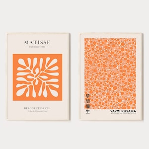 Kusama & Matisse, Set of Two Prints | Bundle, Boho Wall Decor, Jaffa Orange - Beige, Abstract Wall Art, Instant Digital Download