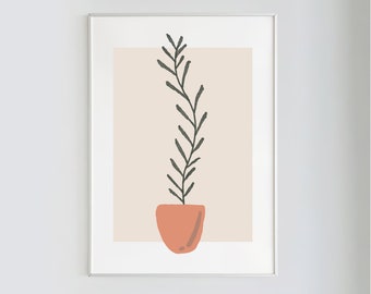 Thymian mit Brise, Boho Botanische Kunst |  Minimalistische Wandkunst, Terrakotta Print, Mid-Century, Instant Download