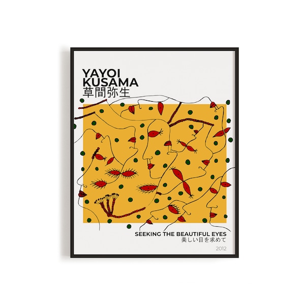 Affiche de l’exposition Yayoi Kusama 2012 | Woman Line Art, Mustard-Black, vintage Home Decor, Instant Digital Print