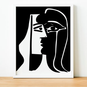 Pablo Picasso The Kiss Poster Modern Art Print, Black White, Vintage Home Decor, Instant Digital Print image 4