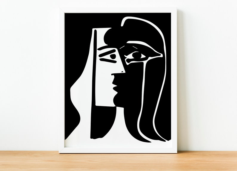 Pablo Picasso The Kiss Poster Modern Art Print, Black White, Vintage Home Decor, Instant Digital Print image 4