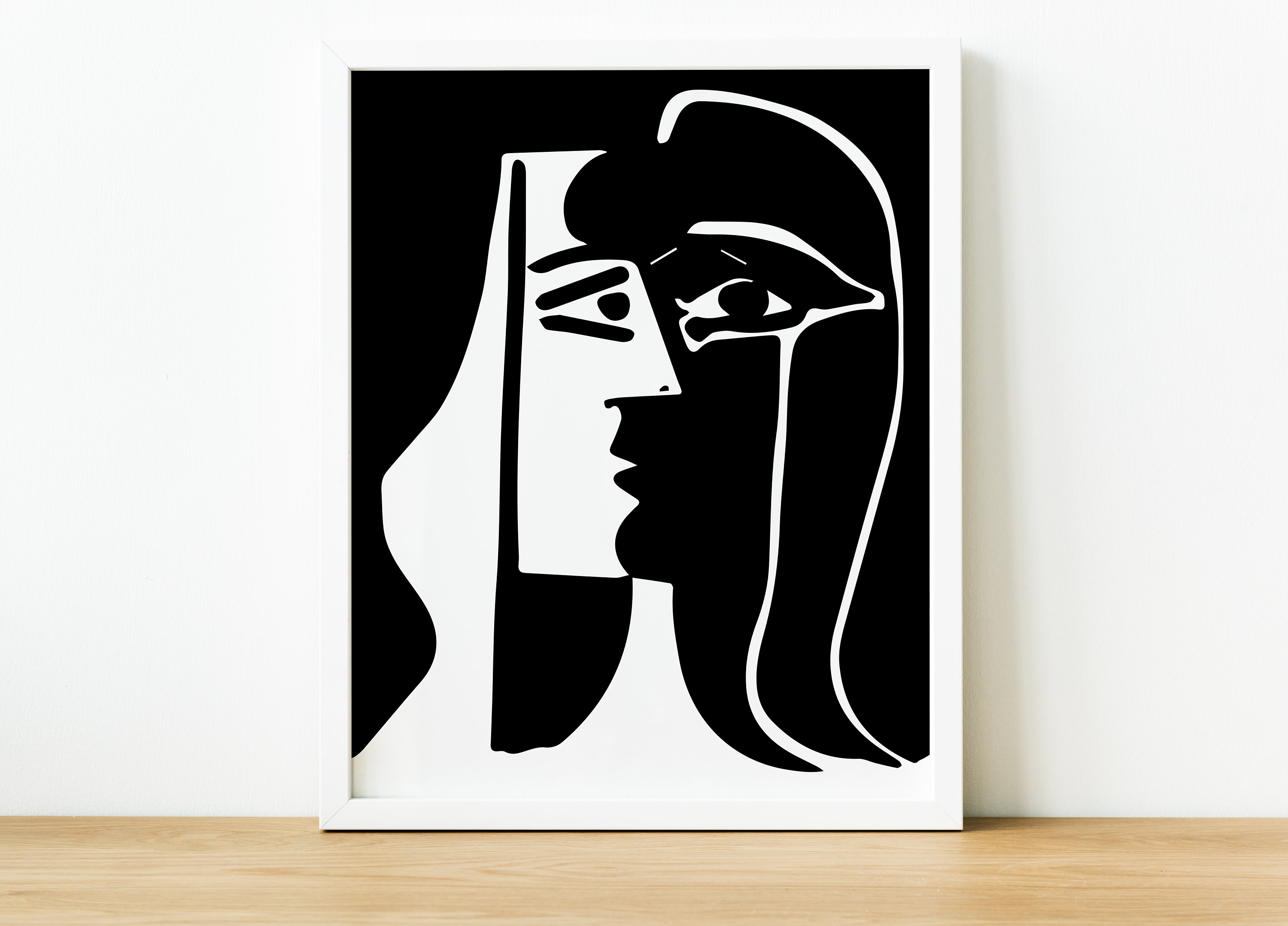 ピカソ「接吻」プリント：白黒モダンアート（デジタルダウンロード