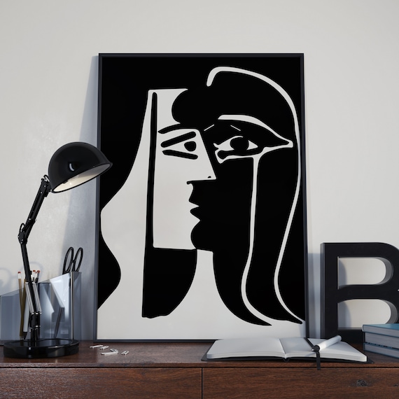 ピカソ「接吻」プリント：白黒モダンアート（デジタルダウンロード