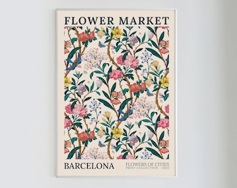 Barcelona Flower Market Print: Botanical Floral Poster (Digital Download)