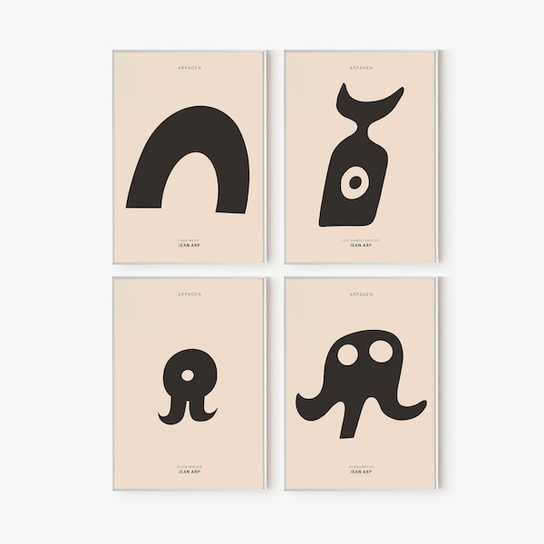 Jean Arp, Set of 4, Exhibition Posters | Mid-Century Modern, Wall Collage Abstract Art Print, Digital Download