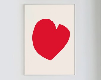 Matisses Herz | Cut Out, Ausstellungsplakat, Beige-Rot, Minimal Art, Instant Download