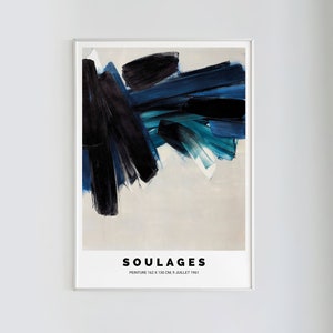 Soulages Poster, 1961 | Pierre Soulages, Modern Poster, Blue Abstract Art, Soulages Exhibition Poster, Wall Decor Print, High Quality Poster