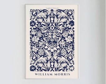 William Morris, Flowers No.4 Exhibition Poster | Vintage, Art Nouveau Style, Neutral Biscay Blue, Vintage Home Decor, Instant Download