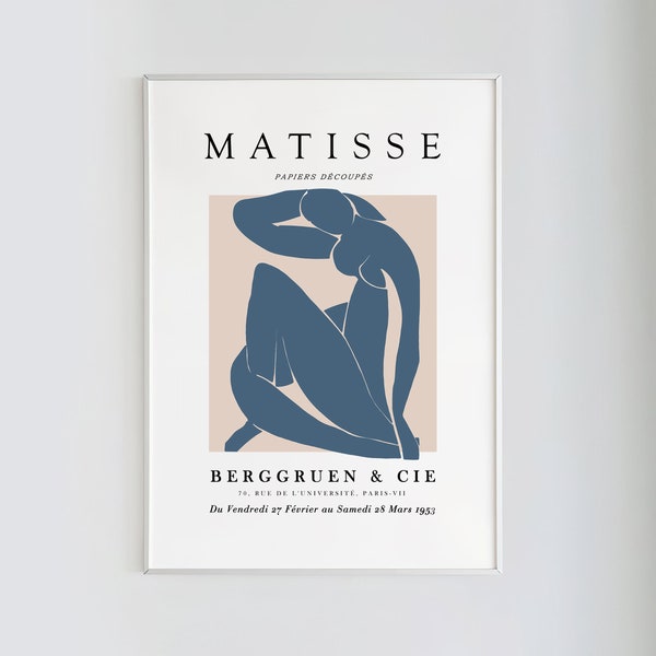 Henri Matisse, Nu Bleu | Exhibition Poster, Beige-Blue, Instant Digital Download