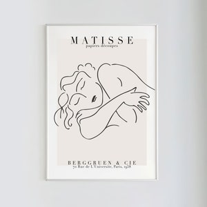 Henri Matisse, Woman Line Art | Exhibition Poster, Neutral Pampas - Black, Boho Wall Art, Matisse Digital Download