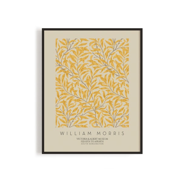 William Morris, Flowers Exhibition Poster | Vintage, Art Nouveau Style, Neutral Beige - Straw, Vintage Home Decor, Instant Digital Download