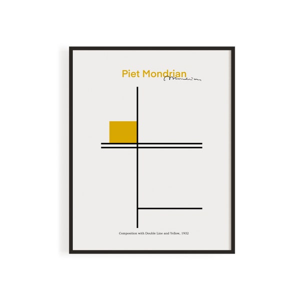 Piet Mondrian, Art Poster 1932 | Composition with Double Line and Yellow, Bauhaus de Stijl Artwork, Abstract Home Decor, Digital Print