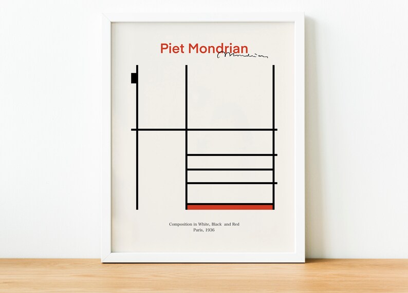 Piet Mondrian Art Poster Composition in White Black and | Etsy