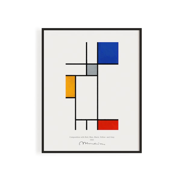 Piet Mondrian Museum Print | Composition with Red, Blue, Black, Yellow and Gray, de Stijl Artwork, Abstract Home Decor, Digital Print