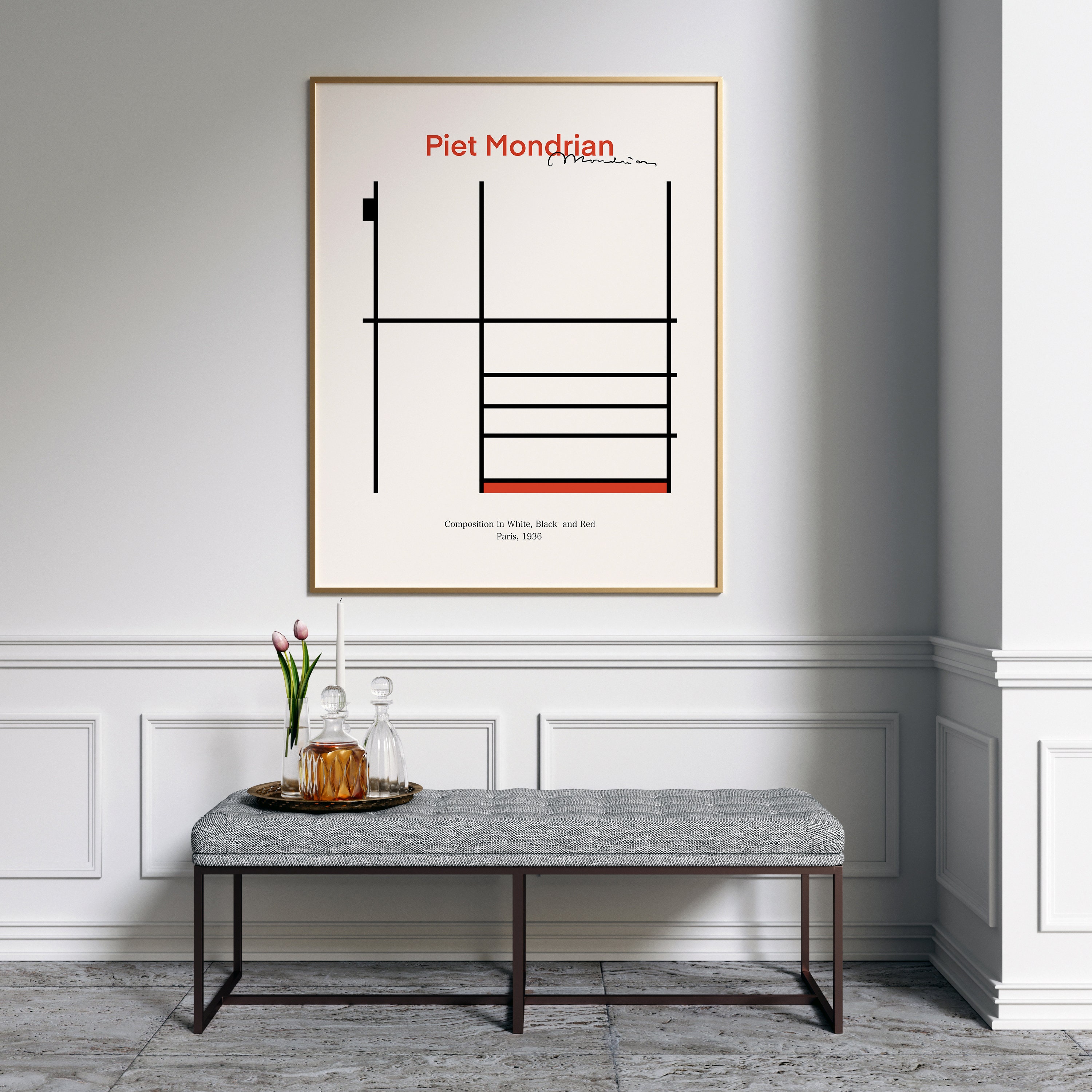 Piet Mondrian Art Poster Composition in White Black and - Etsy