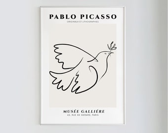 Pablo Picasso, Dove Poster | Minimalist, Mid Century Modern, Exhibition Poster, Digital Download
