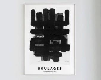 Pierre Soulages, Lithograph No.3 1957 | Modern Art Print, Neutral Colors, Exhibition Poster, Wall Decor Print, High Quality Poster