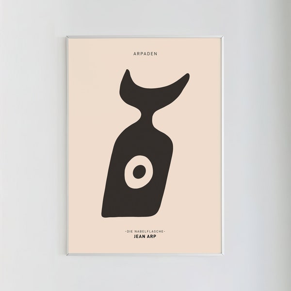 Jean Arp, The Navel Bottle, Dadaist Exhibition Poster | Retro German Style, Dadaist,Beige-Black, Abstract Modern Art Print, Instant Download