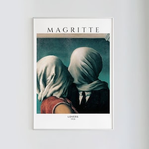 René Magritte, Lovers, 1928 Gallery Print, Surrealist Art, Magritte Kissen, Exhibition Poster, Instant Download image 1