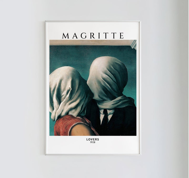 René Magritte, Lovers, 1928 Gallery Print, Surrealist Art, Magritte Kissen, Exhibition Poster, Instant Download image 1