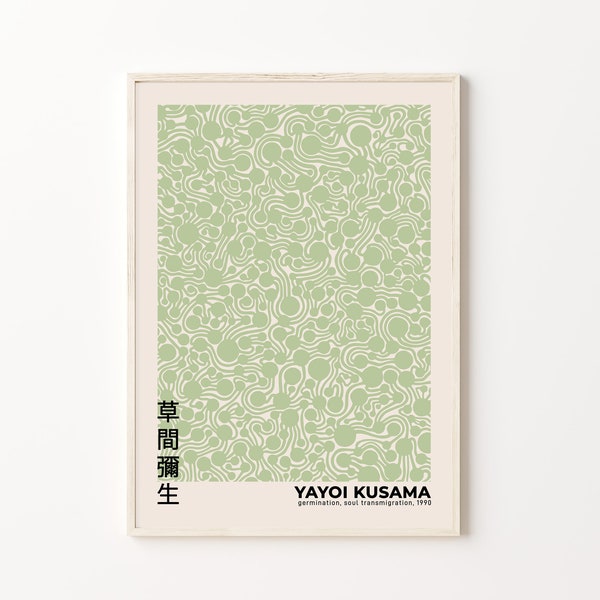 Yayoi Kusama Dots, Minimalist Poster | Sage Green Wall Art, Simple Artwork, Instant Digital Print