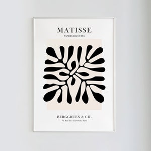 Matisse Black Print, Floral Figure Art | Matisse Cut-Out, Black - Beige, Abstract Art Print, Instant Digital Download