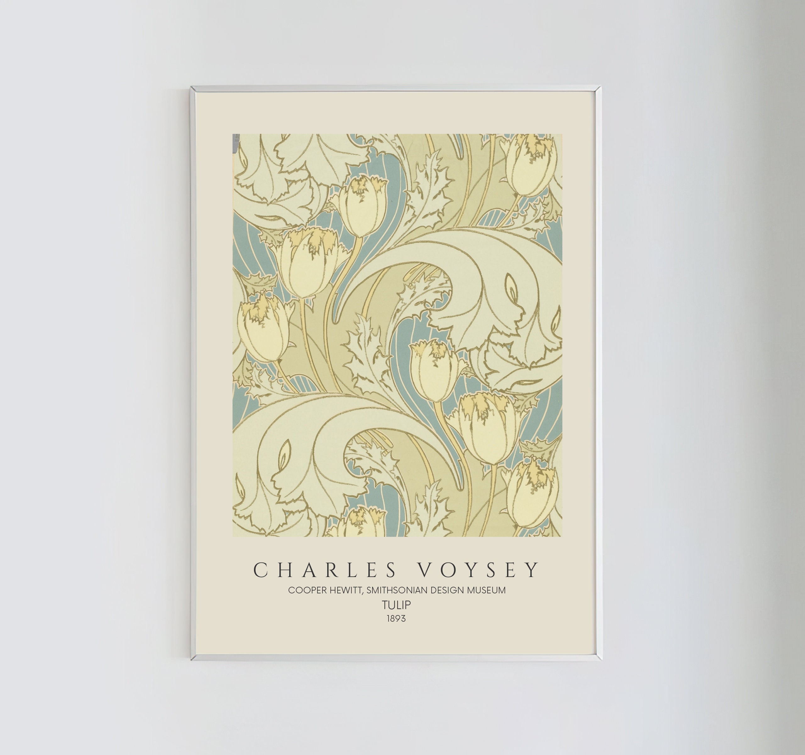 Charles Voysey, Tulip (1893) | Art Nouveau Style, Beige - Pale Blue, Vintage Home Decor, Instant Digital Download