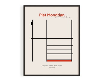 Piet Mondrian Art Poster | Composition in White, Black and Red. Bauhaus de Stijl Artwork, Abstract Home Decor, Digital Print