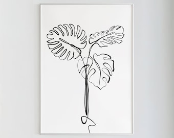 Monstera Line Art Print: Minimalist Tropical Decor (Digital Download)