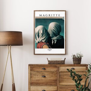 René Magritte, Lovers, 1928 Gallery Print, Surrealist Art, Magritte Kissen, Exhibition Poster, Instant Download image 2