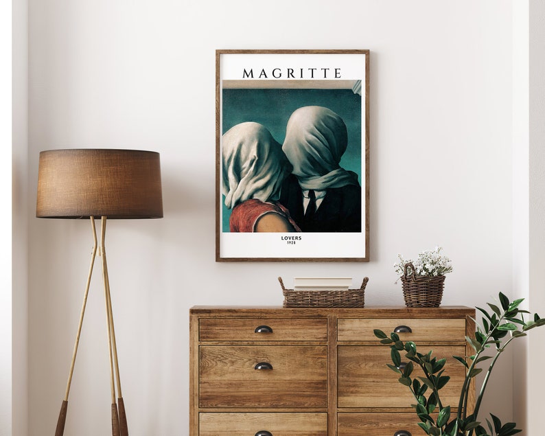 René Magritte, Lovers, 1928 Gallery Print, Surrealist Art, Magritte Kissen, Exhibition Poster, Instant Download image 2